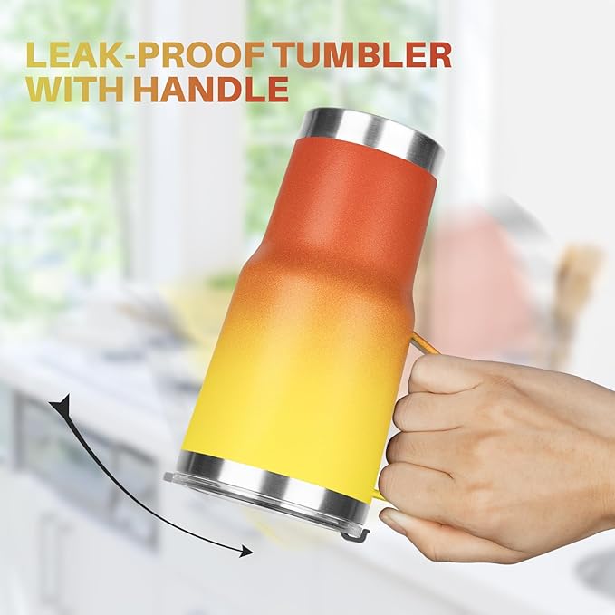 20 oz Tumbler with Handle, Stainless Steel Insulated Tumbler with Lid and Straw, Double Wall Vacuum Insulated Coffee Mug Tumbler, Insulated Coffee Thermal Cup for Cold and Hot (Yellow Orange)