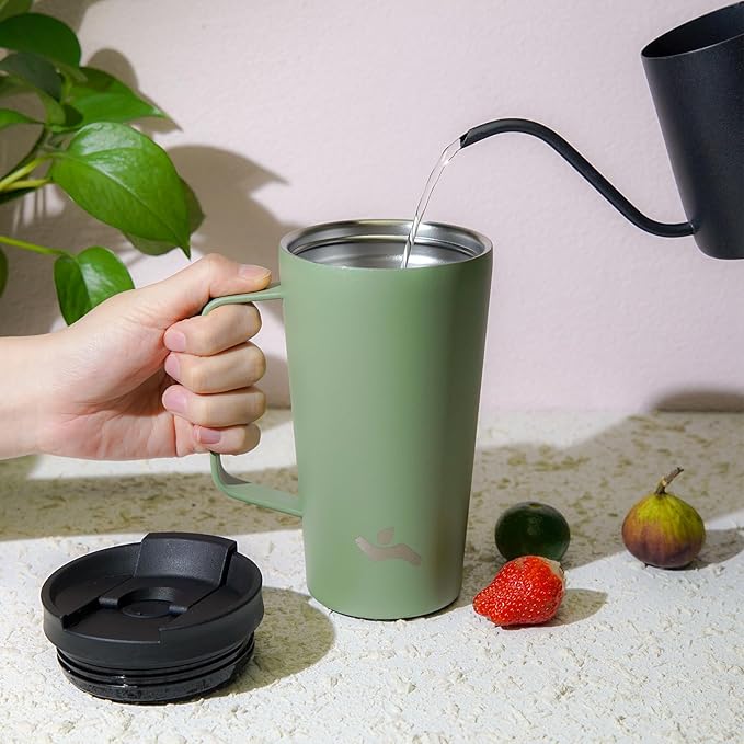 Insulated Tumbler with Handle and Straw, 26 OZ Travel Coffee Mug Stainless Steel Cup Metal Water Bottle,Camp Green