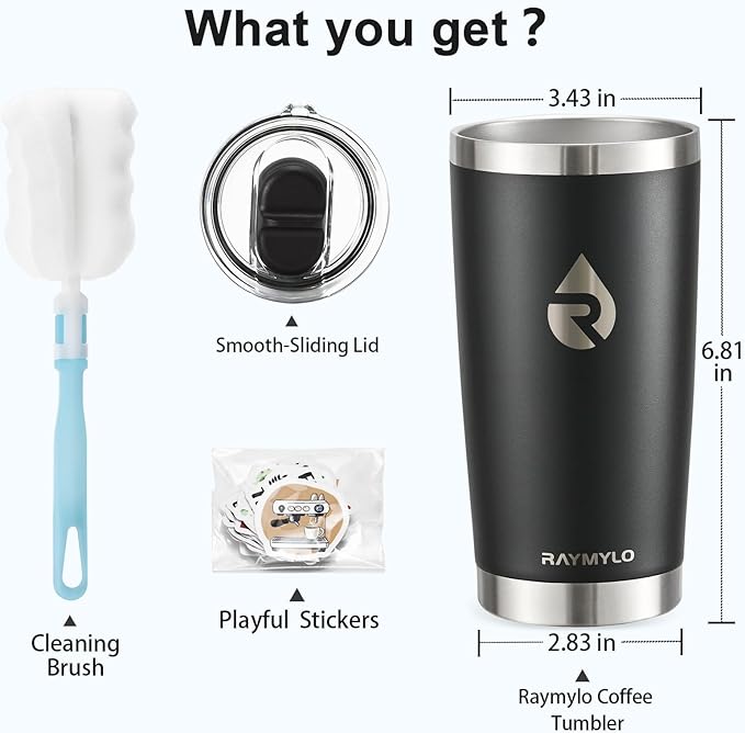 20 oz Coffee Tumbler - Insulated Stainless Steel Travel Mug for Hot/Cold, Spill Proof with BPA-Free Detachable Lid, Coffee Cup Fits Most Car holder, Includes Chic Stickers, Magic Black