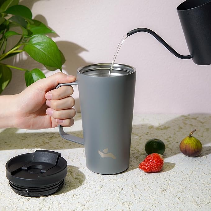 Insulated Tumbler with Handle and Straw, 22 OZ Travel Coffee Mug Stainless Steel Cup Metal Water Bottle,Grey