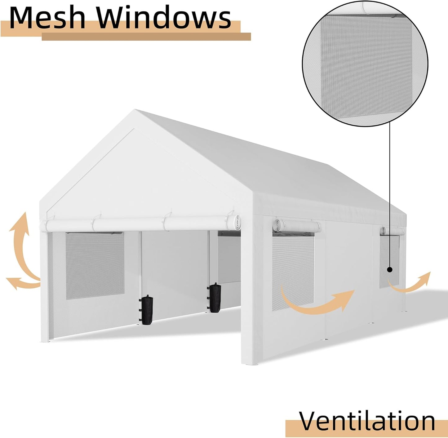 JY QAQA Carport, 12x20 FT Heavy Duty Carport Reinforced Steel Poles with Removable Sidewalls & Doors,Roll-up Windows Car Canopy with Sandbags and All-Season Tarp for Car Boat Truck Motorcycle
