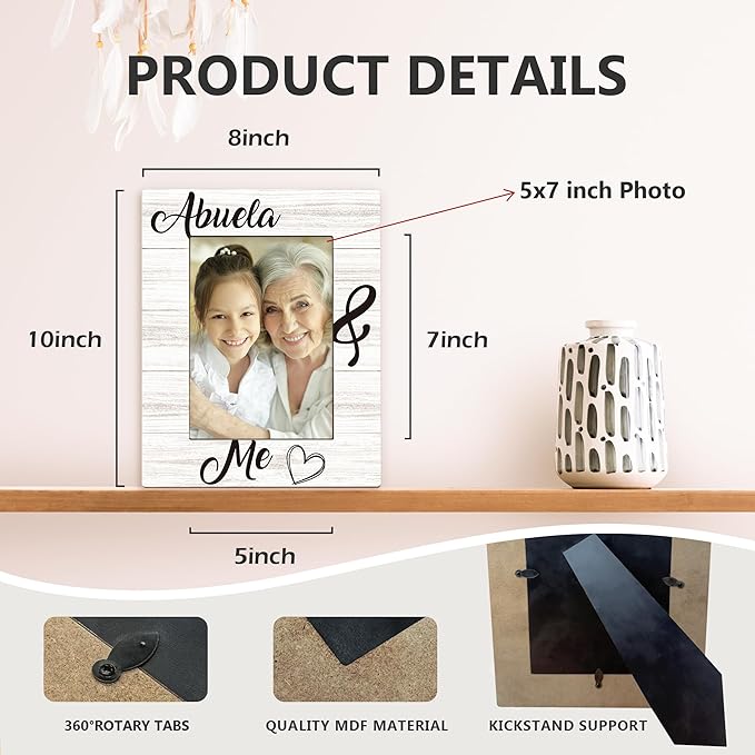 Abuela Gifts Picture Frame 5x7, Grandma Photo Frame, Christmas Mothers Day Birthday Gifts for Abuelas from Grandkids, Regalos Para Abuela Wooden Picture Photo Frames for Desk Home Room Decor