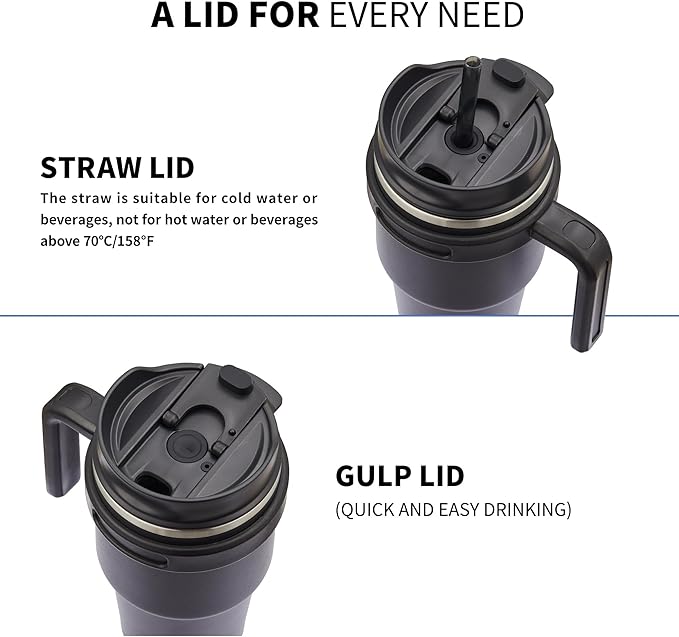 ALOUFEA 20 oz Insulated Coffee Mug Tumbler with Handle, Stainless Steel Travel Mug Tumbler with Lid and Straw,Double Wall Vacuum Leak Proof Ice Coffee Thermal Cup, Indigo Black