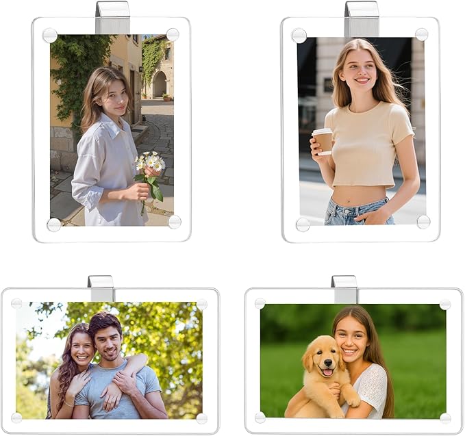 4 Pcs Car Picture Holder,Acrylic Magnetic Personalized Photo Holder,Personalized Picture Frame for Cars, Photo Car Visor Clip,Car Sun Visor Photo Holder