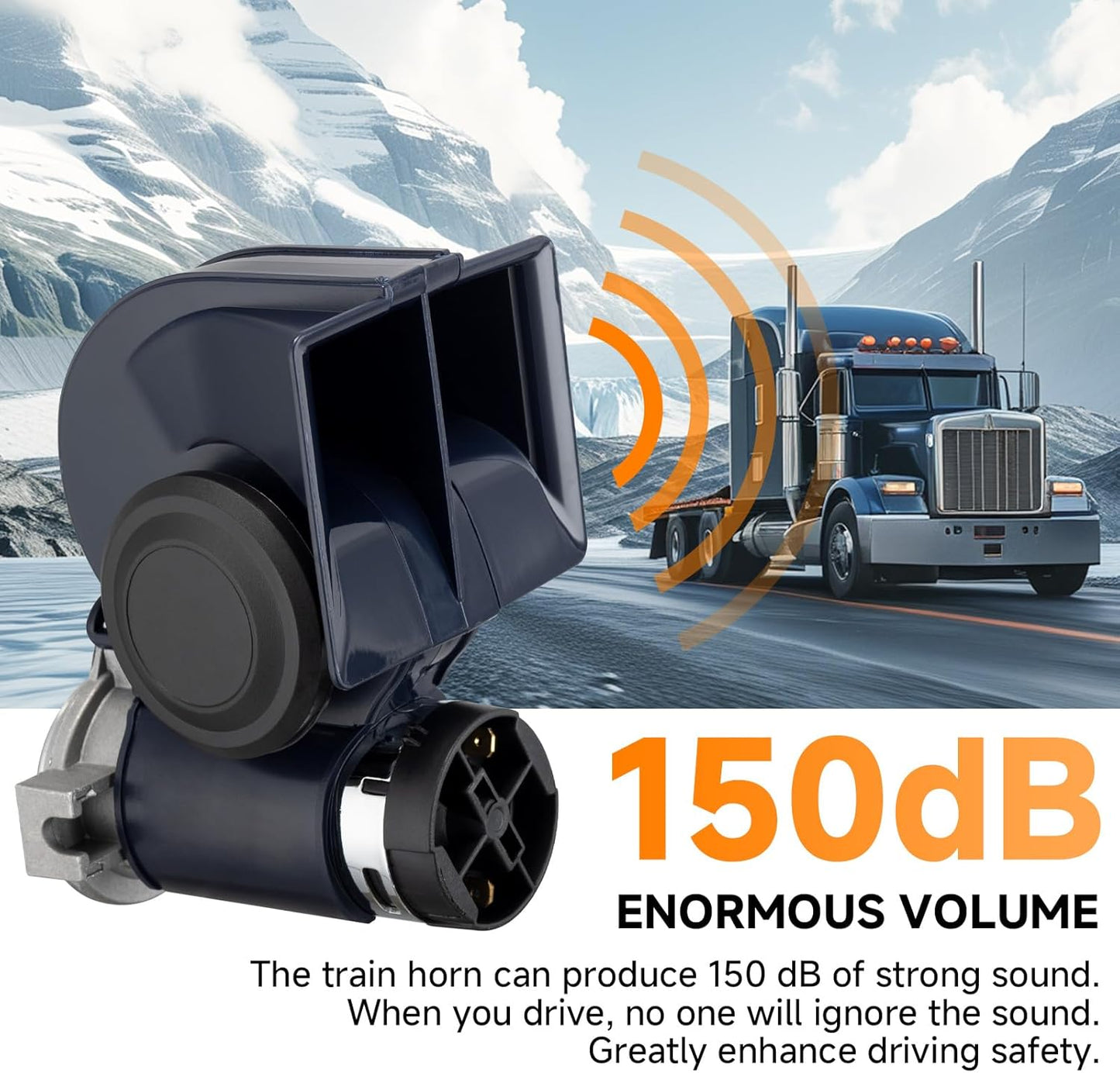 Air Horn,12V 150DB Loud Train Horn kit for Car Truck Motorcycles,Boat Airhorn Loud Truck Horn (blue horn with wire, 12v)