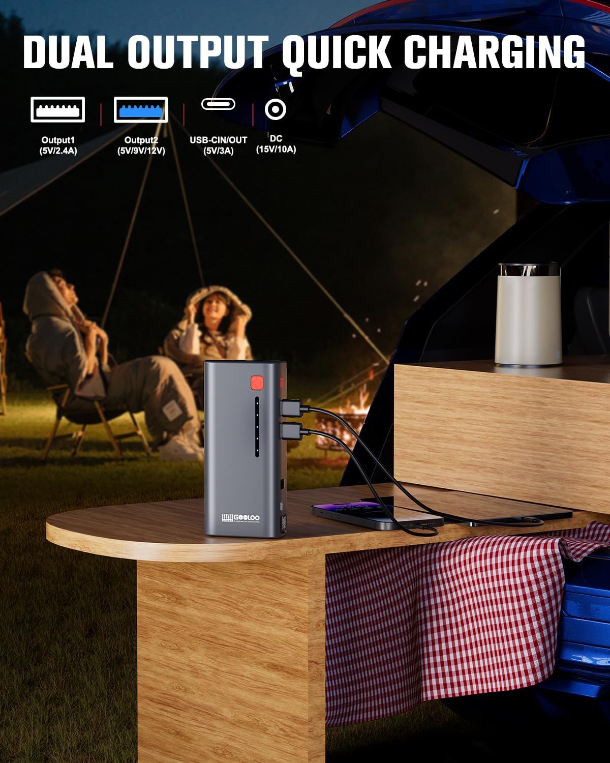 GOOLOO Jump Starter Battery Pack 3000A Peak SuperSafe Car Starter (Up to 8.5L Gas or 6.0L Diesel Engine) with USB Quick Charge and LED Light,12V Lithium Jump Box Booster Portable Charger,Gray