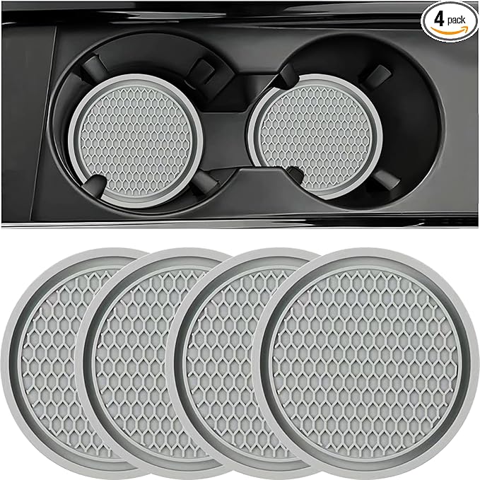 Car Cup Coaster, 4PCS Universal Auto Non-Slip Cup Holder Embedded in Ornaments Silicone Coaster, Car Interior Accessories Sets, Grey