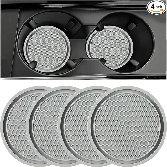 Car Cup Coaster, 4PCS Universal Auto Non-Slip Cup Holder Embedded in Ornaments Silicone Coaster, Car Interior Accessories Sets, Grey