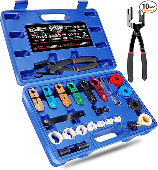 26PCS Master Quick Disconnect Tool Kit, Fuel Line Removal Tool Set with AC Line Disconnect Tools, Transmission Oil Cooler Remover, Spring Lock Tools, Pliers & Scissor Tool, Blue
