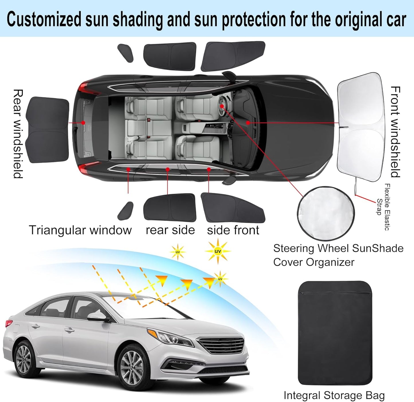 TINGLU Window Shades for Hyundai Sonata Sedan 2015 2016 2017 2018 2019 Accessories Car Side Full Windows Rear Triangular Windshield Sun Shade Sun UV Rays & Privacy Protection for Camping 8PCS