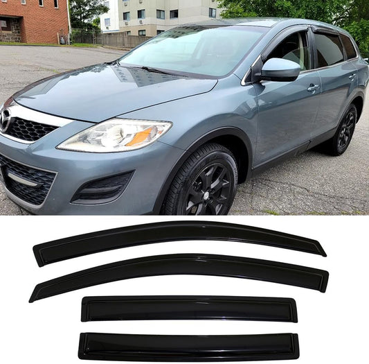 94143 Side Window Visors Wind Vent Deflector,4pcs Outside Mount Tape-On Nice Sun Rain Guards Set fit for 2007-2015 Mazda CX9 CX-9,Dark Smoke Window Shade
