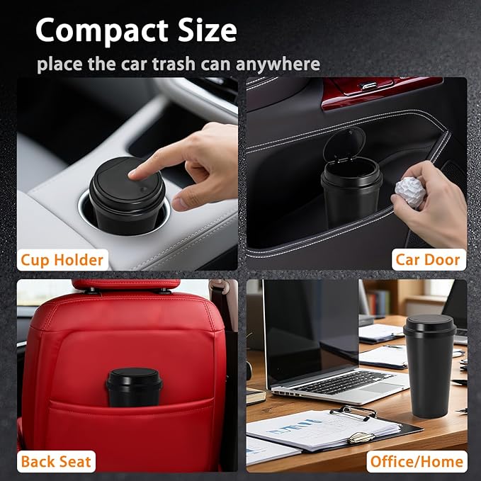 Car Trash Can Bin with Lid - 2 Pack Mini Car Garbage Can Cup Holder-Black Small Leakproof Vehicle Trash Bin-Automotive Organizers and Storage for Back Seat Door SUV Accessories