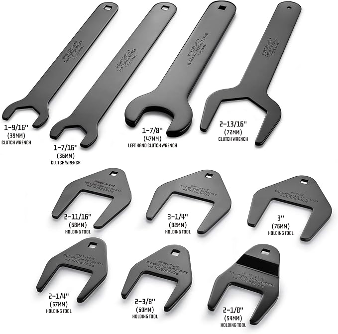 Powerbuilt Master Fan Clutch Wrench Set, Water Pump Cooling Specialty Tools, Clutches, Wrench, Pulley Holding Tool, 10 Piece - 647814