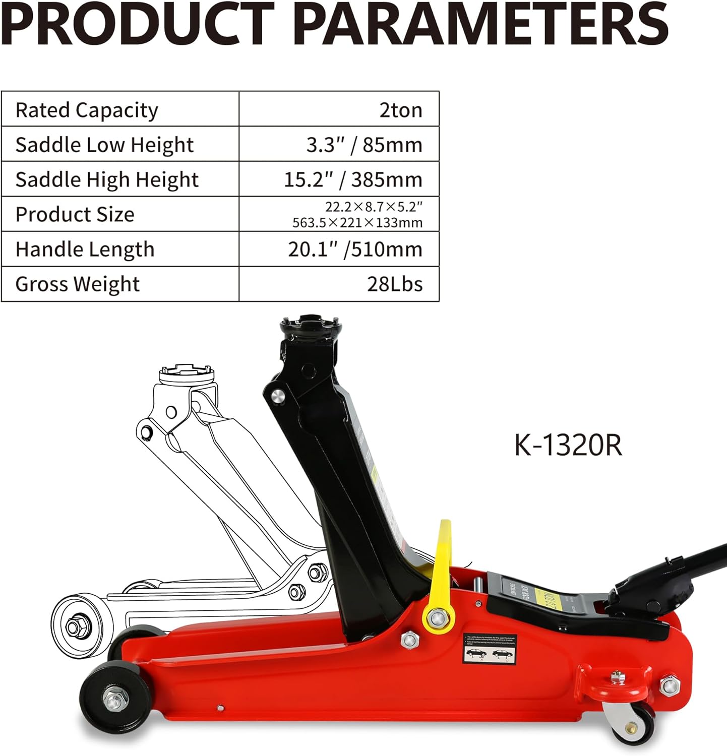 4 Piece Car Truck Floor Jack Service, Hydraulic Trolley Floor Jack & Jack Stands & Tire Repair Kit for Garage Shop DIY, Lifting Range 3.3"-15.2", Steel Car Jack 2 Ton/4000 LBS Capacity, Red