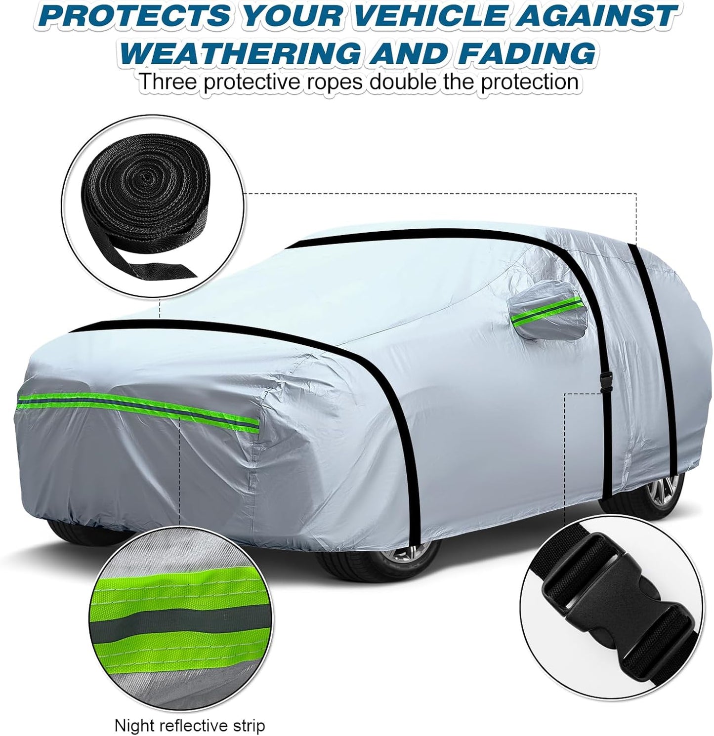 TUCAREST 6-Layers Premium Full Car Cover Hard Shell Zipper Design Waterproof All Weather Weatherproof UV Sun Protection Snow Dust Storm Resistant Outdoor with Straps (Fit for SUV/MPV 191"- 200")