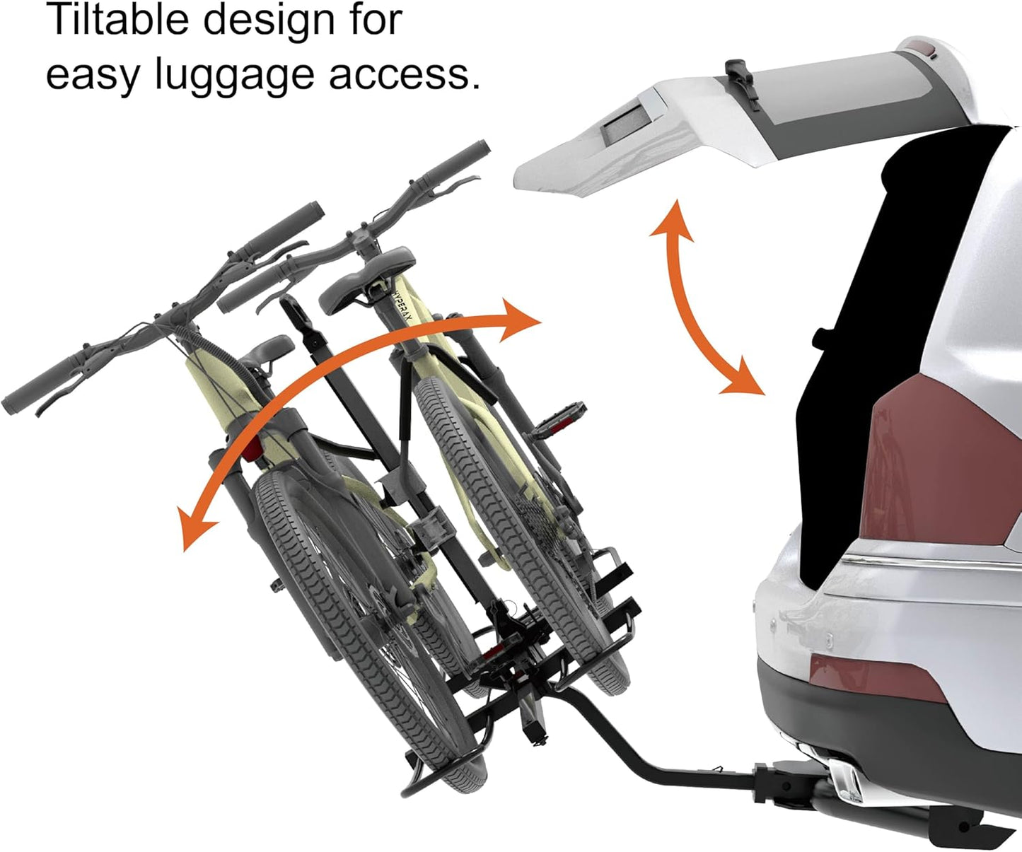 HYPERAX Volt 2_1.25" -E Bike Hitch Mounted Platform Style 2 Bikes Carrier for Car, SUV, Trucks, Sedan, Tilting e-Bike Rack for Hitch Fits Up to 2 X 70 lbs Bike with Up to 5" TIRE - NO RV USE!