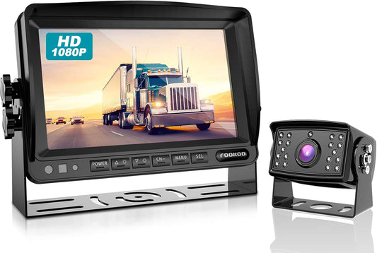 FOOKOO Ⅱ HD Backup Camera System Kit,7''1080P Reversing Monitor+IP69 Waterproof Rear View Camera,Sharp CCD Chip, 100% Not Wash Up,Truck/Semi-Trailer/Box Truck/RV (FHD1-Wired)