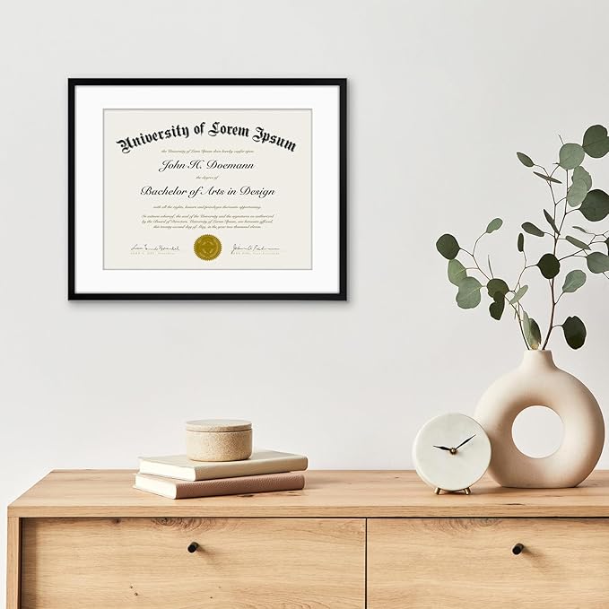 Americanflat 11x14 Diploma Frame with Shatter-Resistant Glass - Use as 8.5x11 Frame with Mat or Display 11x14 Document Without Mat - Legacy Collection - Certificate Frames for Wall Display - Black