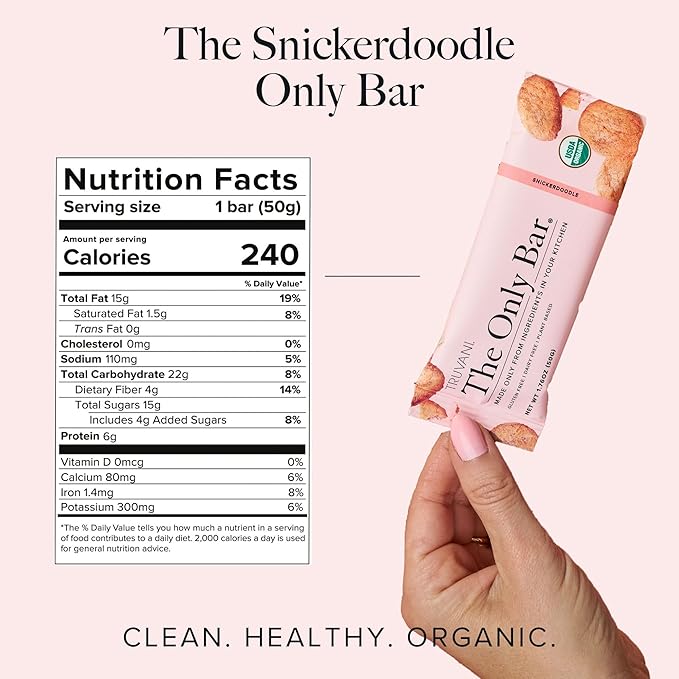 Truvani Plant Based Snack Bars | Snickerdoodle 1 Pack | 5g Protein | USDA Organic and Vegan | The Only Bar | Dairy, Soy, and Gluten Free | Individually Wrapped