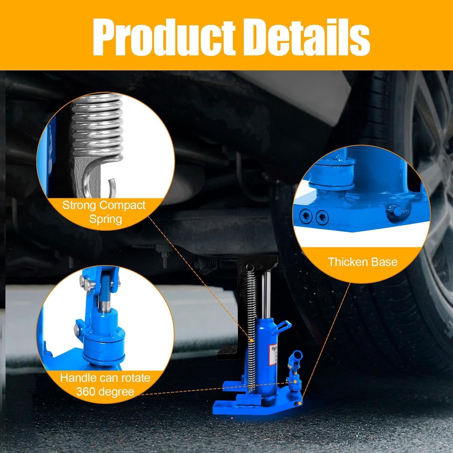 Hydraulic Toe Jack Lift, 10 Tons (Toe) to 20 Tons (Top), Stainless Steel Air Hydraulic Claw Jack with Handle, Hydraulic Jack, Claw Jack, for Garages, Airports, and Factories (Blue - 20 Ton)