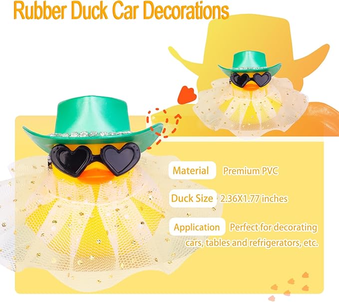 Car Rubber Duck Ornament Cute Duck Car Dashboard Decoration Accessories with Mini Hat Sunglasses and Skirt for Car Dashboard Decoration Accessories(A29), JJ075D2