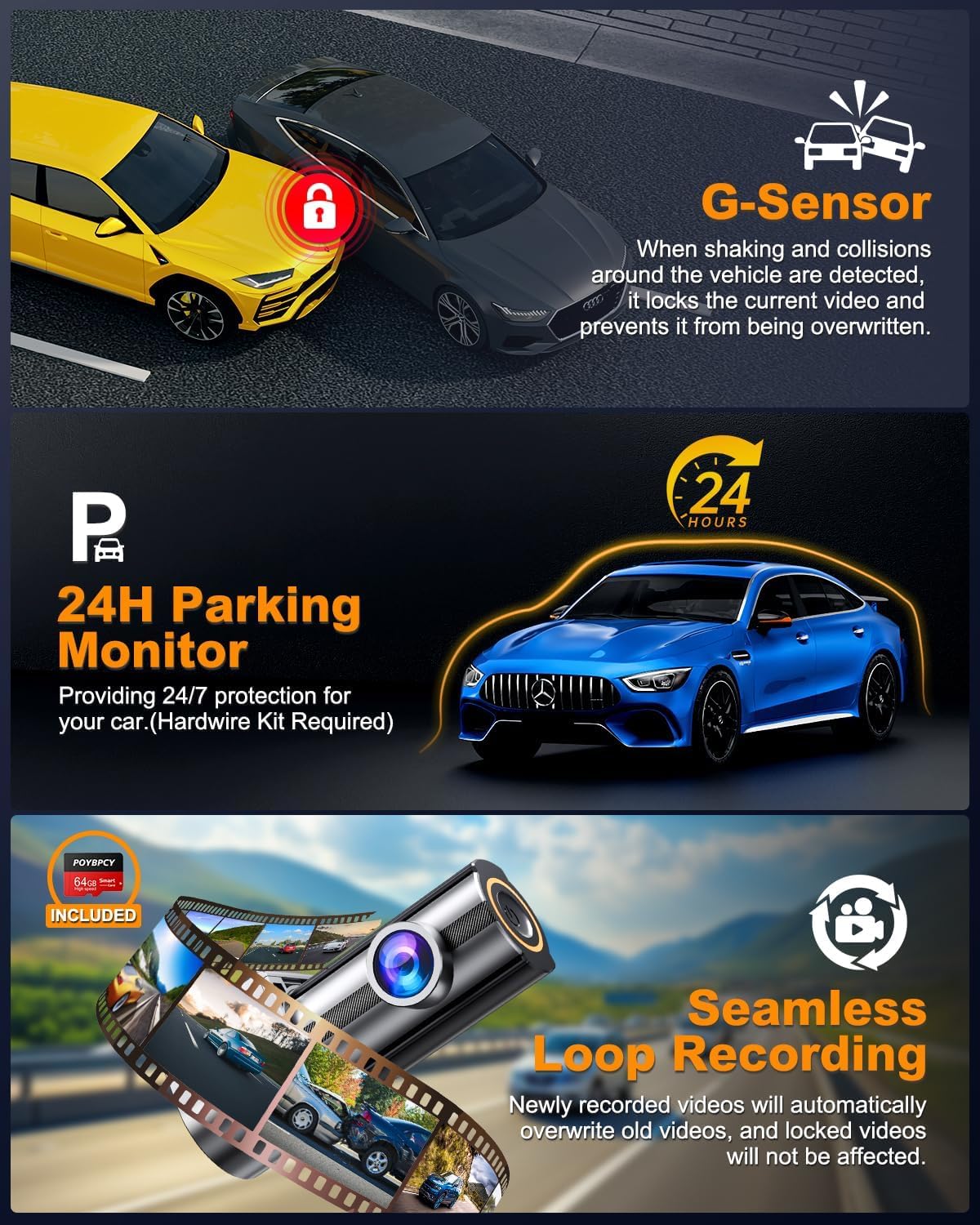 Dash Cam Front 4K, Built-in 5GHz WiFi with CPL, Car Camera Dashcam with UHD 2160P, 64GB Card, 24H Parking Monitor, Super Night Vision, WDR, G-Sensor, App Control, 170° Wide Angle, Support 256GB Max