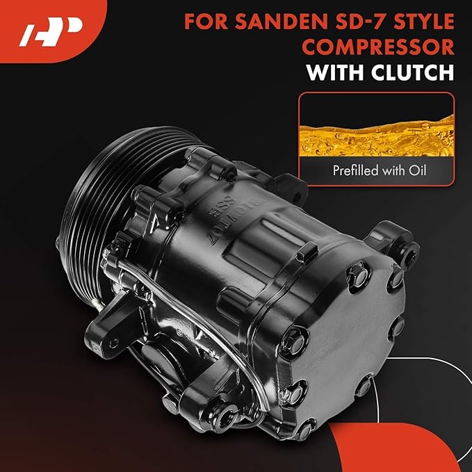 A-Premium Fit for Sanden SD-7 6PK Style, Universal A/C Compressor with Clutch, 6 Groove Serpentine Belt
