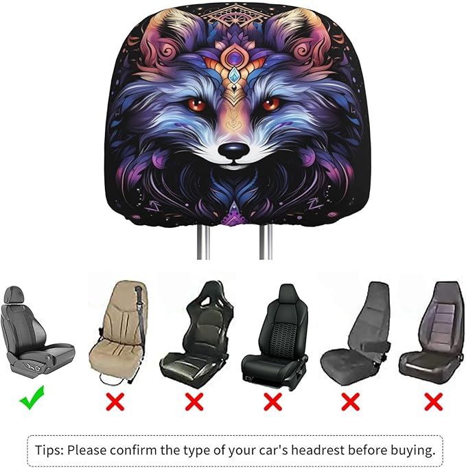 Dujiea 2 Pack Bohemian Mandala Fox Car Headrest Covers, Universal Soft Car Seat Head Rest Cover Protector, Vehicle Accessories Fabric Headrest Cover for Cars Vans Trucks