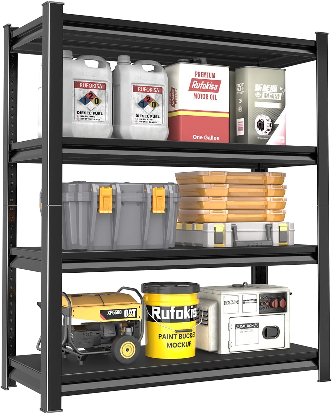 40in Wide Garage Shelving Heavy Duty，2000lbs Large Loads Adjustable Garage Storage Shelves,All Metal Storage Racks and Utility Rack Shelves, 40”W x 16”D x 72”H (Black)