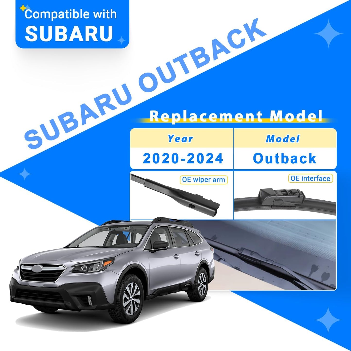 Windshield Wiper Blades Replacement for Subaru Outback 2020 2021 2022 2023 2024 Original Factory Quality Front Rear Wipers Blade Set for My Car - 26" 18" 16" (Pack of 3)