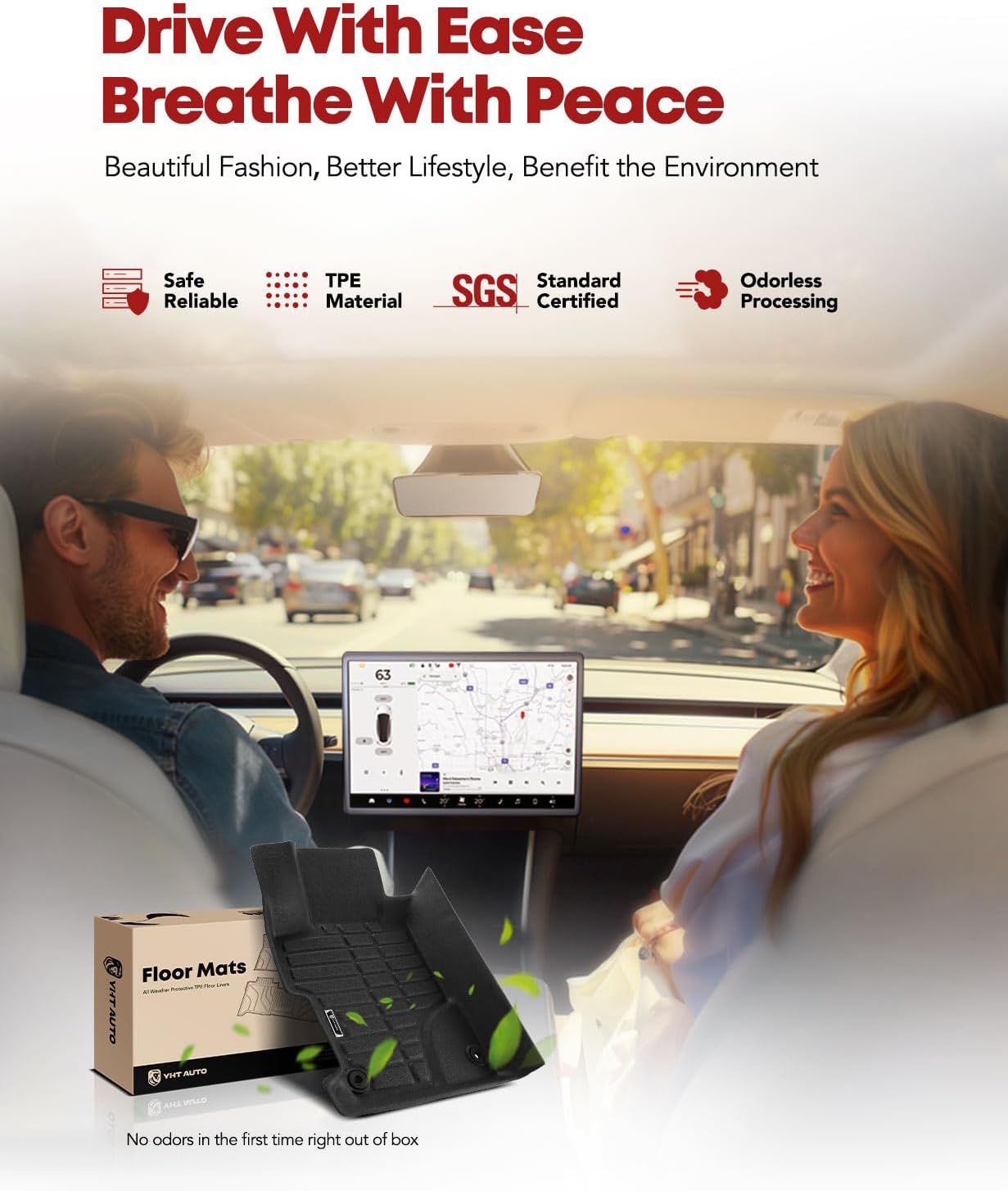 YHTAUTO Floor Mats Fit 2012-2015 Honda Civic Sedan, TPE All Weather Car Mats Waterproof Anti-Slip Odorless Floor Liner, Interior Car Accessories Front & 2nd Row Liner