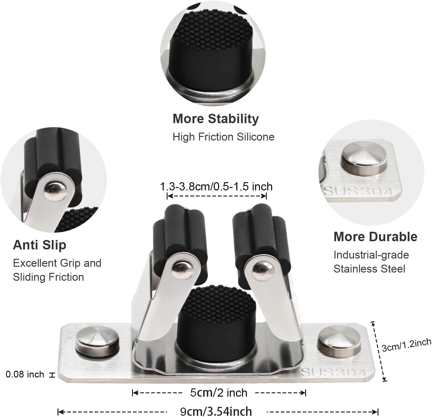 Mop and Broom Holder Wall Mount, 2PCS Heavy Duty Stainless Steel Broom Hanger Wall Mounted Broom Organizer Garage Organization Tool Organizer Storage for Laundry Room Home Garden Garage