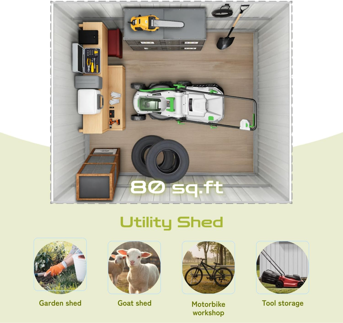 10 x 8 FT Outdoor Storage Shed, Metal Garden Tool Shed with Slooping Roof, Lockable Doors and Aluminum Frames, Easy to Assemble for Garden, Patio, Lawn, Green