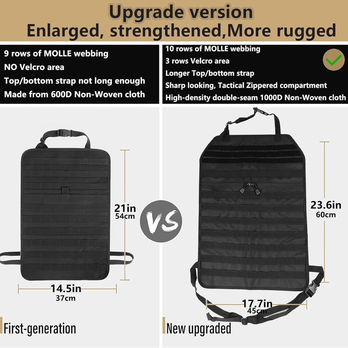 Universal Tactical Seat Back Organizer Vehicle Molle Panel Organizer Storage Bag with 5 Detachable Molle Pouch for All Vehicel Such as Jeep,Truck,SUV, Car, Ford,Chevy etc