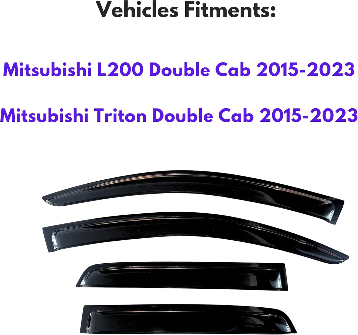 KPY Window Visor Compatible with Mitsubishi L200 & Triton Double Cab 2015-2023, 4PC Rain Guard Side Window Vent Deflectors Tape-On Style, 2015 2016 2017 2018 2019 2020 2021 2022 2023