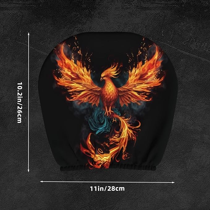 Dujiea 2 Pack Fire Animal Pheonix Print Car Headrest Covers, Universal Soft Car Seat Head Rest Cover Protector, Vehicle Accessories Fabric Headrest Cover for Cars Vans Trucks
