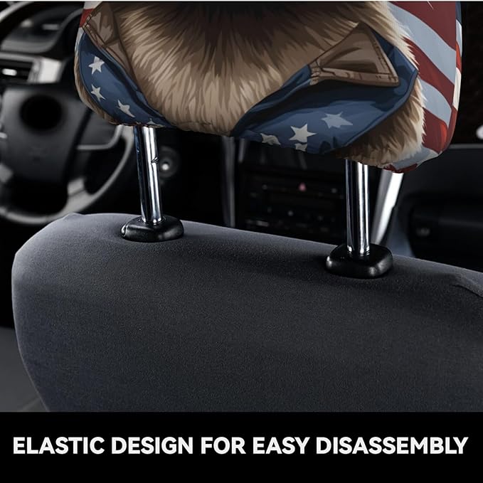 Dujiea 2 Pack Raccoon American Flag Car Headrest Covers, Universal Soft Car Seat Head Rest Cover Protector, Vehicle Accessories Fabric Headrest Cover for Cars Vans Trucks