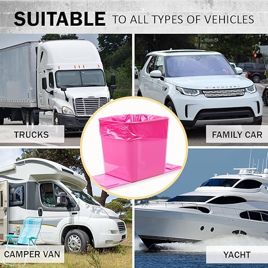 Car Trash Can ??Leakproof 1.4 Gallon Compact Garbage Bin with Stability Flap & Anti-Slip Base | Portable Trash Holder for Cars, Trucks, SUVs, Minivans ??Includes Trash Bags (Pink, Large)
