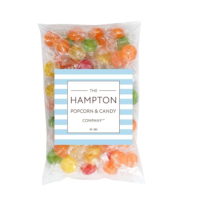 Assorted Fruit Hard Candy, 1 Pound Bulk Candy (Approx. 75 pcs.), Individually Wrapped Hard Candy, Fruit Discs Candy, The Hampton Popcorn & Candy Company
