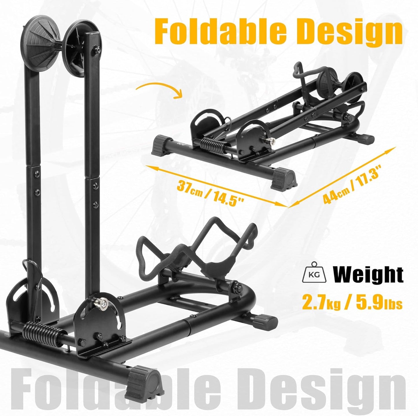BikeHand Foldable Bike Stand Floor Rack | Sturdy & Durable Quick-Fold Design for MTB & Road Bicycle Storage - up to 2.4" Tire Width | Portable Bike Rack Garage Foldable Storage Stand | Updated Design