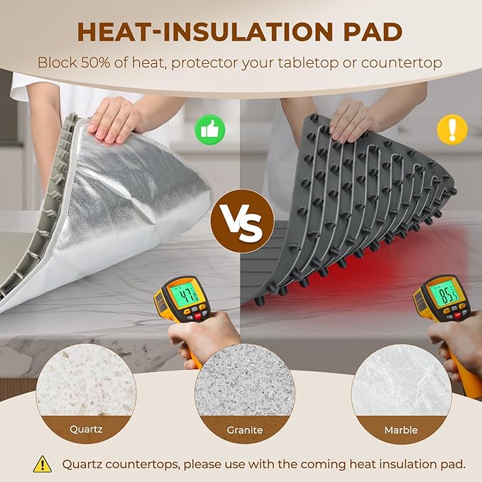 Homelove Food Warming Mat for Parties Buffet - Full Surface Fast Heating Electric Warming Tray with 7 Temp-Settings & 8H Timer, Portable Roll Up Food Warmer with Heat Insulation Pad XL-Khaki