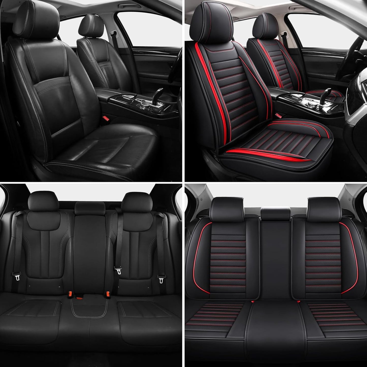 Leather Car Seat Covers Full Set, Universal Faux Leather Car Seat Covers 5 Seats, Automotive Seat Covers for Most Sedans SUVs Trucks, Front and Rear Seat Covers,Wine Red