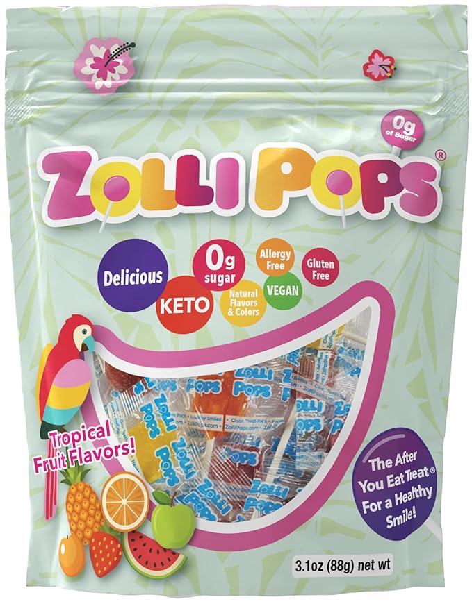 Zollipops The Clean Teeth Pops - Anti-Cavity Lollipops with Delicious Tropical Flavors, 3.1 Ounce for a Dental-Friendly and Tasty Experience