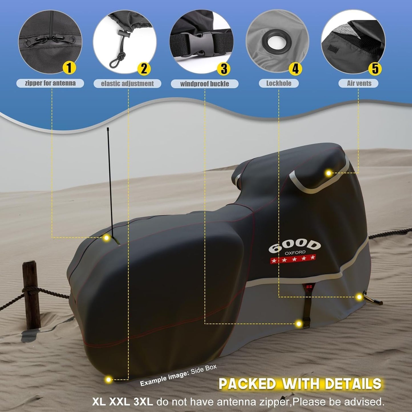 Rosefray Motorcycle Cover 600D Waterproof for Touring Models Harley Davidson Nightster,Sportster, Fat Boy Indoor & Outdoor Storage Gray