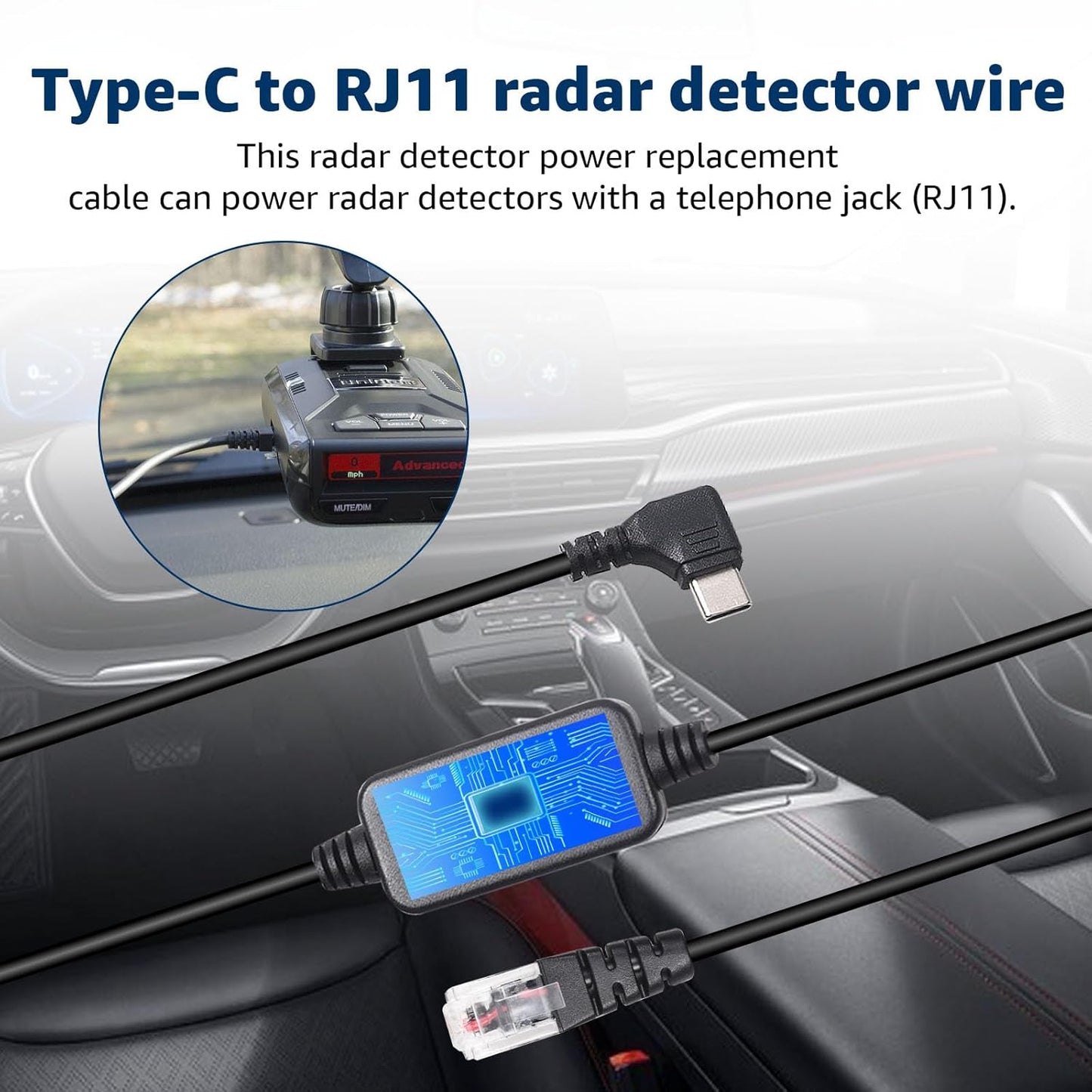 USB-C to RJ11 & USB to RJ11 Radar Detector Cables, 6.56Ft Each, Compatible with Escort, Uniden, Beltronics, Cobra, Radenso XP & More (Premium Replacement Power Cords)