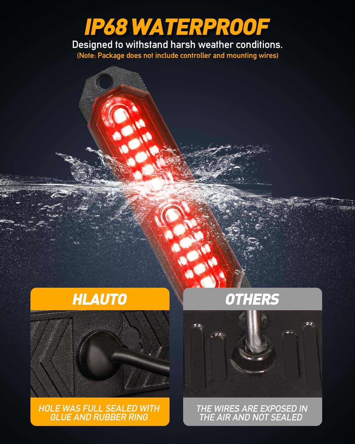 HLauto 1200T Emergency Strobe Grille Lights: 8pcs 12 LED Sync Feature Safety Warning Flashing Lights, Ultra Slim Surface Mount Hazard Caution Lights for Trucks, Vehicles, Car, ATV, UTV (Red)