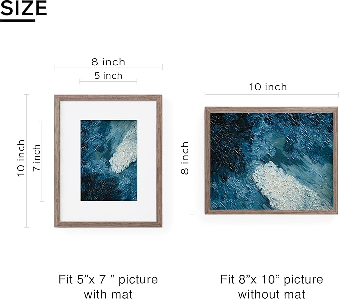 8x10 Wood Frame Solid Wood Veneer 8 x 10 Photo Frame with Shatterproof Plexiglass, Wall Hanging Modern Brown 10 x 8 Picture Frame for Home Tabletop Decor