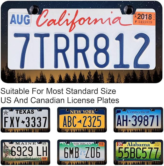 Beautiful Milkyway and Silhouette of Pine Tree on a Night Sky License Plate Frames, Rust-Proof Stainless Steel License Plate Holder Fits Standard U.S. Vehicles for Men Women 12.3 X 6.3 Inch -DATANSEN