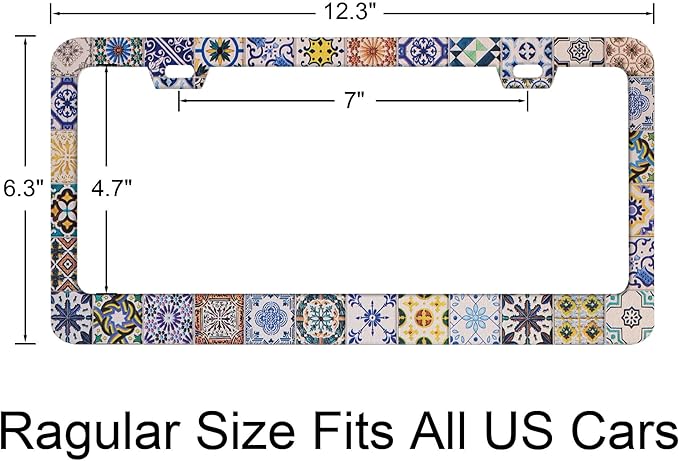 Colorful Patterns in Lisbon. Abstract Background and Texture for Design Rust-Proof Stainless Steel License Plate Cover Personalized Cover for Women Men 12.3x6.3 Inch License Plate Holder -DATANSEN