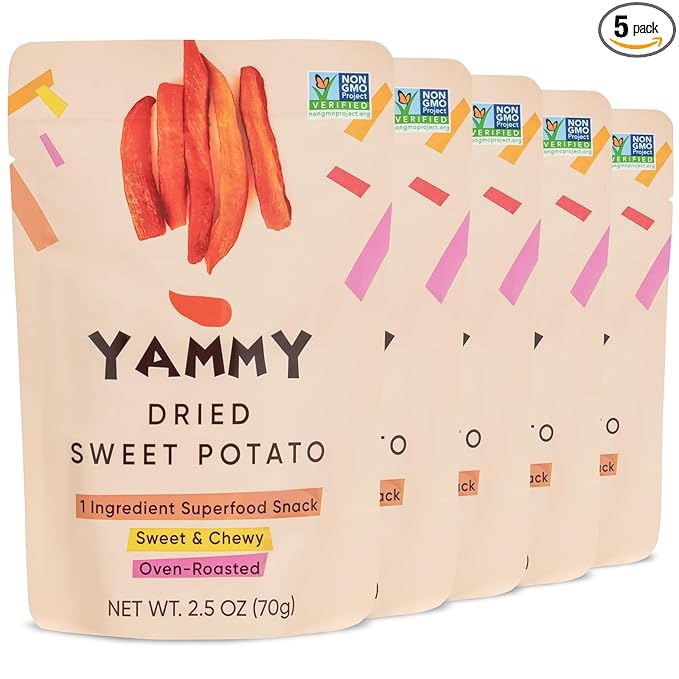 Yammy Dried Sweet Potato Sticks (Pack of 5), 1 Ingredient Superfood Snack, Healthy, 3g Protein, Asian Korean Chinese Japanese Food, Individually Wrapped Snacks For Humans, People, Gluten Free, Vegan